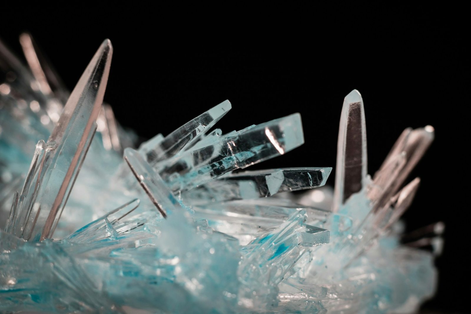 Clear blue-tinted crystals