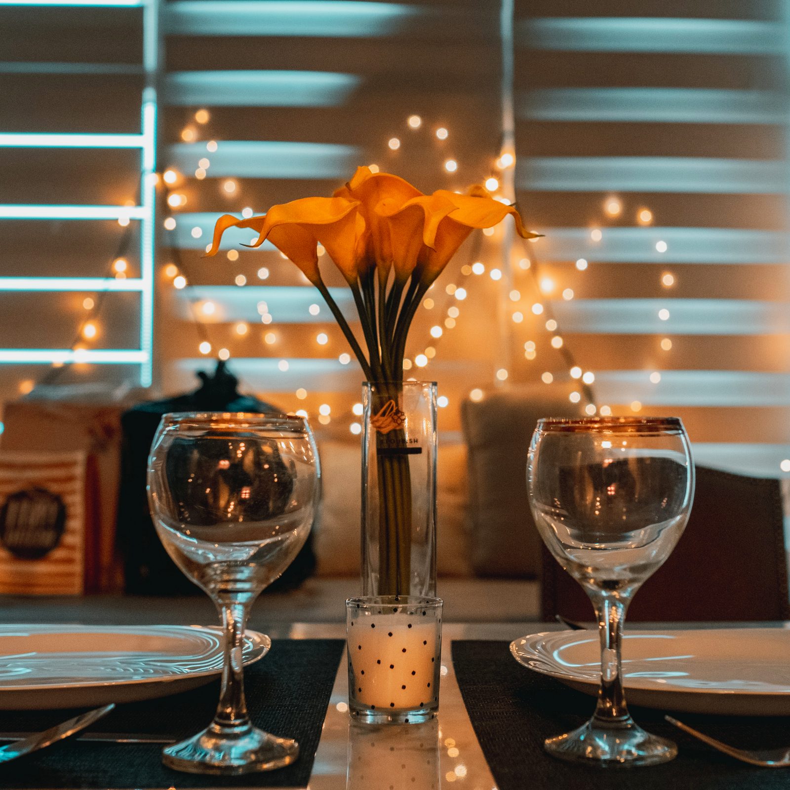 A candlelit dinner table